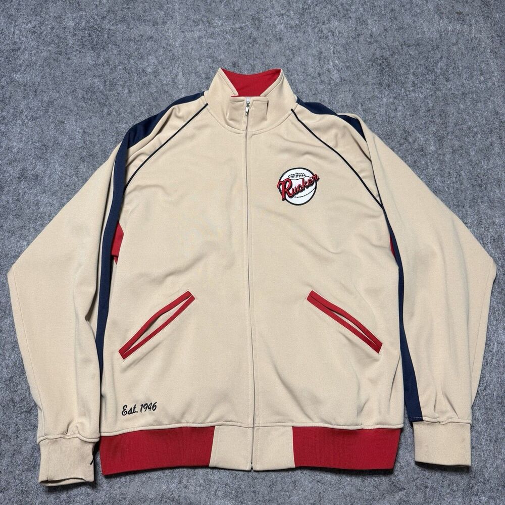 Rucker Vintage 1946 Track Jacket 3XL Beige Red Blue Streetwear Full Zip Sweater